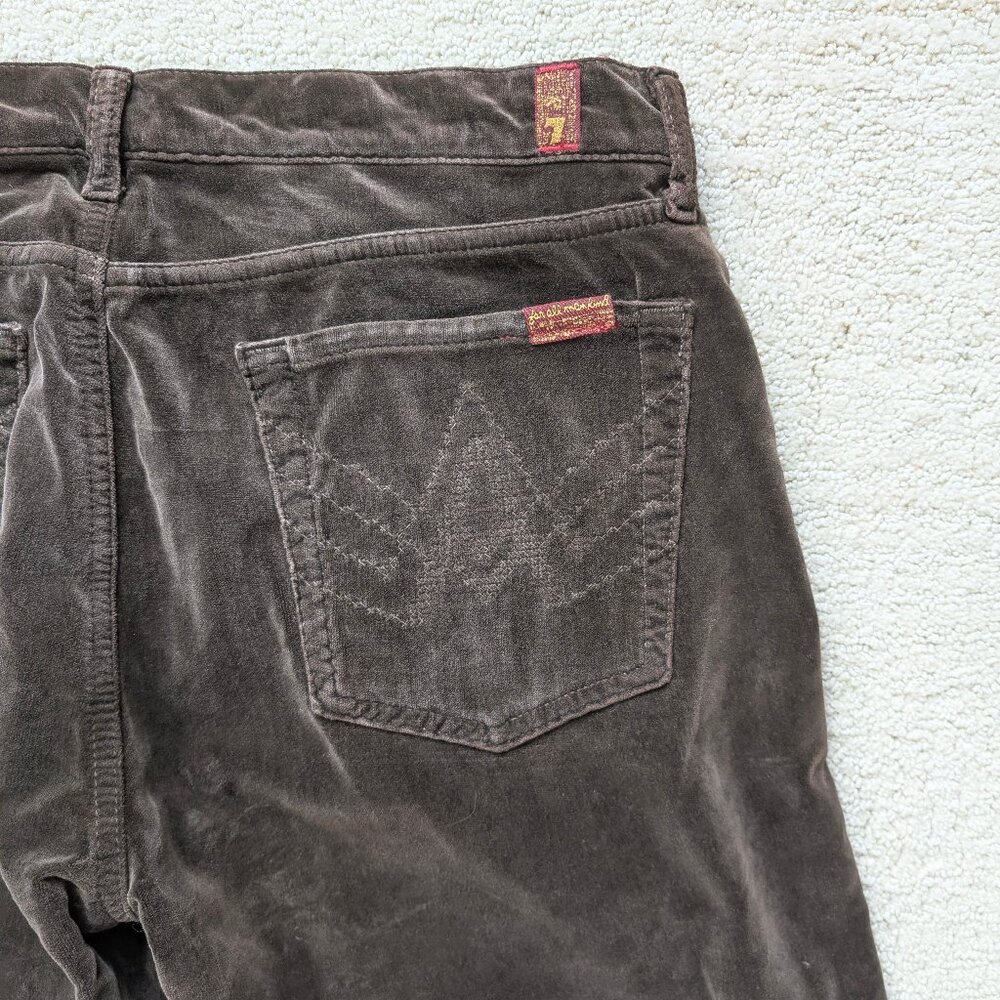 NEW 7 For All Mankind A Pocket Velour Brushed Velvet Dark Brown Flare Pants 32